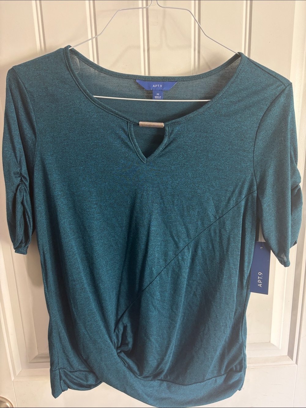 Apt. 9 Teal Short-Sleeve Keyhole Top with Decorative Bar